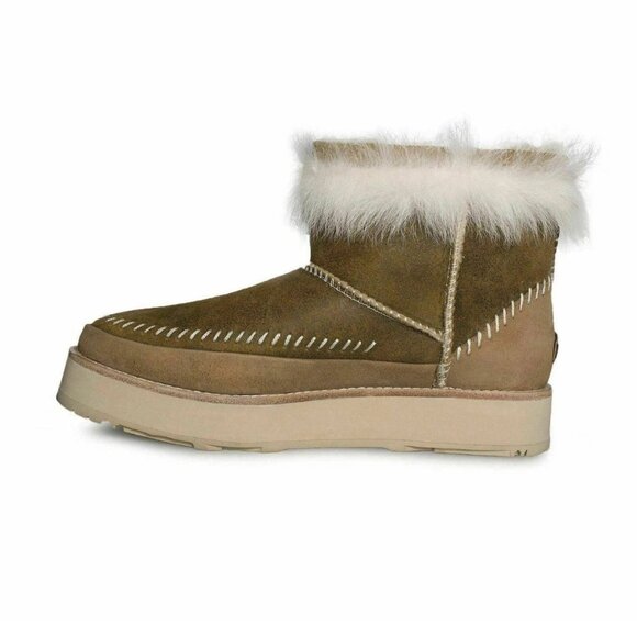 UGG FLUFF PUNK BOOT CHESTNUT LEATHER SHEEPSKIN STITCH MINI BOOTS SIZE US 5 NEW - Picture 3 of 4